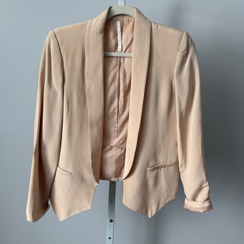 Truth and Pride sz S 100% Silk Open Blazer Peach Pink‎ Career Luxury